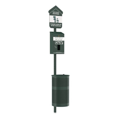 Pet Waste Station Kit With Header Bag Locking Dispenser, 11.5 Gallon Round Lidded Trash Can, Pole, And Glow-in-the-dark Sign