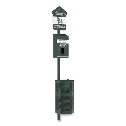 Pet Waste Station Kit With Header Bag Locking Dispenser, 11.5 Gallon Round Lidded Trash Can, Pole, And Glow-in-the-dark Sign