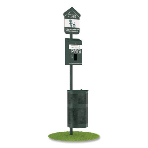 Pet Waste Station Kit With Header Bag Locking Dispenser, 11.5 Gallon Round Lidded Trash Can, Pole, And Glow-in-the-dark Sign