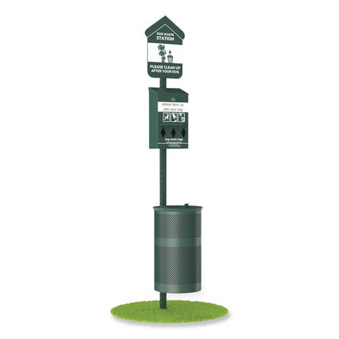 Pet Waste Station Starter Kit With Roll Bag Dispenser, Bags And Liners, 11.5 Gal, Top Door, Green