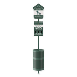 Pet Waste Station Kit With Roll Bag Locking Dispenser, 11.5 Gallon Round Lidded Trash Can, Pole, And Glow-in-the-dark Sign
