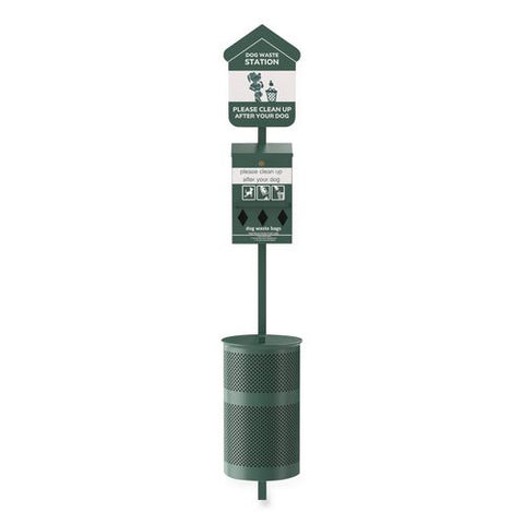 Pet Waste Station Kit With Roll Bag Locking Dispenser, 11.5 Gallon Round Lidded Trash Can, Pole, And Glow-in-the-dark Sign