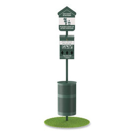 Pet Waste Station Kit With Roll Bag Locking Dispenser, 11.5 Gallon Round Lidded Trash Can, Pole, And Glow-in-the-dark Sign