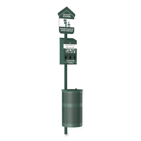 Pet Waste Station Kit With Roll Bag Locking Dispenser, 11.5 Gallon Round Lidded Trash Can, Pole, And Glow-in-the-dark Sign