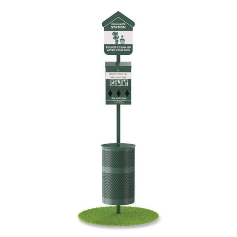 Pet Waste Station Kit With Roll Bag Locking Dispenser, 11.5 Gallon Round Lidded Trash Can, Pole, And Glow-in-the-dark Sign