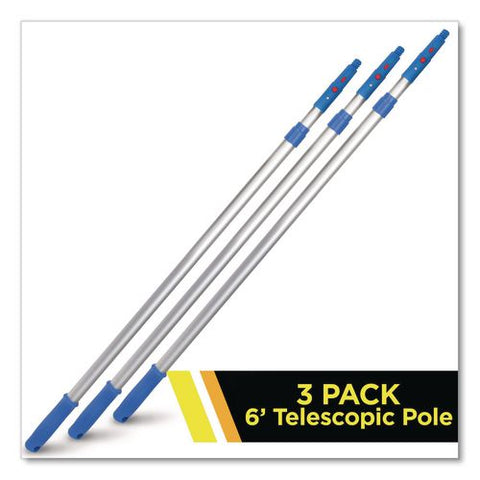 6 Ft Telescopic Aluminum Extension Pole With Click/lock Adapter Cone, 3.5 Ft To 6 Ft, Blue/silver, 3/pack