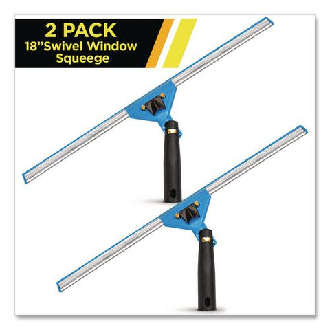 Swivel Window Squeegee With Quick Release, 18" Wide Blade, 2/pack