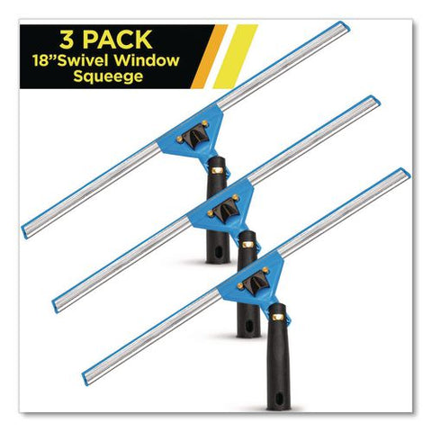 Swivel Window Squeegee With Quick Release, 18" Wide Blade, 3/pack
