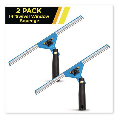 Swivel Window Squeegee With Quick Release, 14" Wide Blade, 2/pack