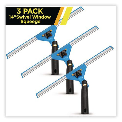 Swivel Window Squeegee With Quick Release, 14" Wide Blade, 3/pack