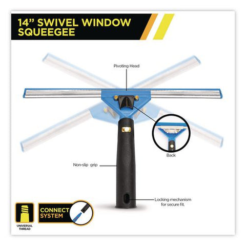Swivel Window Squeegee With Quick Release, 14" Wide Blade