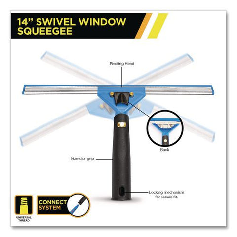 Pro Window Washing Kit With Swivel Squeegee And 6 Ft Telescopic Pole, 14" Wide Blade, 2/kit