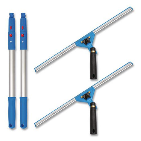 Pro Window Washing Kit With Swivel Window Squeegee And 20" Pole, 18" Wide Blade, 2/kit