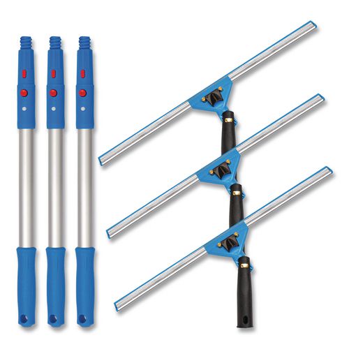 Pro Window Washing Kit With Swivel Window Squeegee And 20" Pole, 18" Wide Blade, 3/kit
