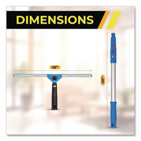 Pro Window Washing Kit With Swivel Window Squeegee And 20" Pole, 18" Wide Blade, 3/kit