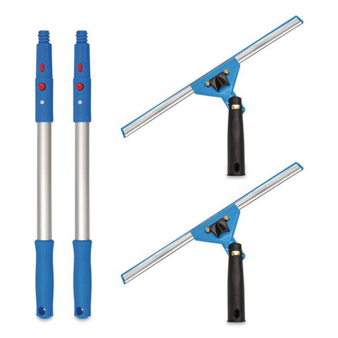 Pro Window Washing Kit With Swivel Window Squeegee And 20" Pole, 14" Wide Blade, 2/kit