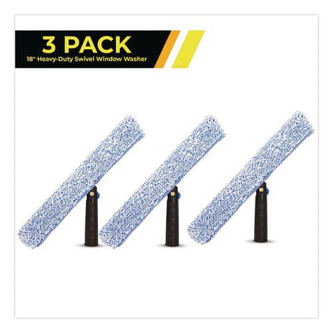 Heavy-duty Swivel Window Washer, 18" Wide Blade, 3/pack