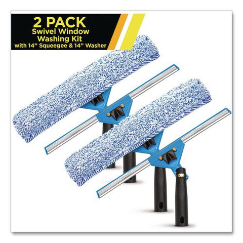 Swivel Window Washing Kit With Squeegee And Washer, 14" Wide, 2/kit