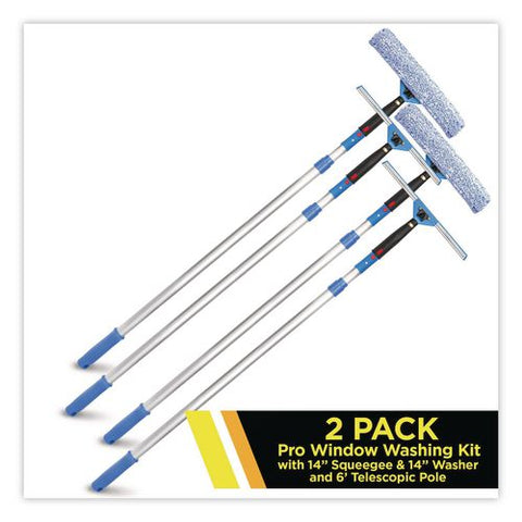 Pro Window Washing Kit With Squeegee, Washer And 6 Ft Telescopic Pole, 14" Wide, 2/kit