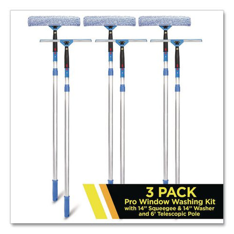 Pro Window Washing Kit With Squeegee, Washer And 6 Ft Telescopic Pole, 14" Wide, 3/kit