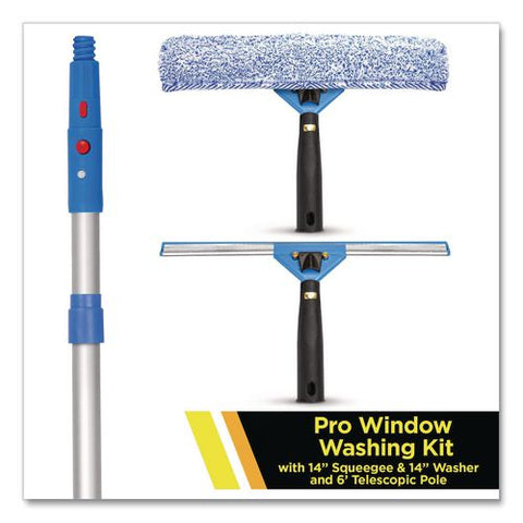 Pro Window Washing Kit With Squeegee, Washer And 6 Ft Telescopic Pole, 14" Wide, 3/kit