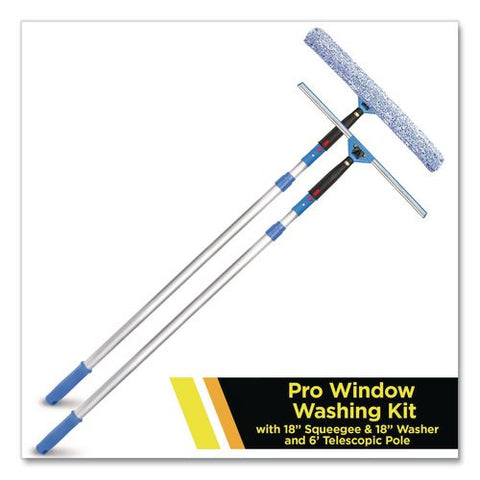 Pro Window Washing Kit With Squeegee, Washer And 6 Ft Telescopic Pole, 18" Wide Blade