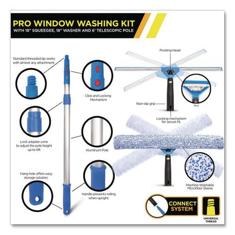 Pro Window Washing Kit With 14" Wide Blade Squeegee, Washer, 6 Ft Telescopic Pole And 3 Gal Heavy-duty Bucket