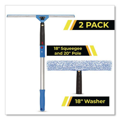 Pro Window Washing Kit With Squeegee, Washer And 20" Pole, 18" Blade Width, 2/kit
