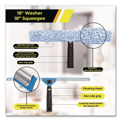 Pro Window Washing Kit With Squeegee, Washer And 20" Pole, 18" Blade, 3/kit