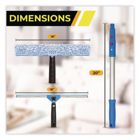 Pro Window Washing Kit With Squeegee, Washer And 20" Pole, 18" Wide Blade