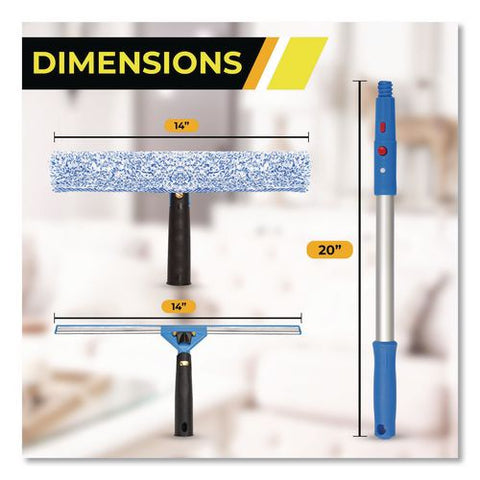 Pro Window Washing Kit With Squeegee, Washer And 20" Pole, 14" Wide Blade, 2/kit