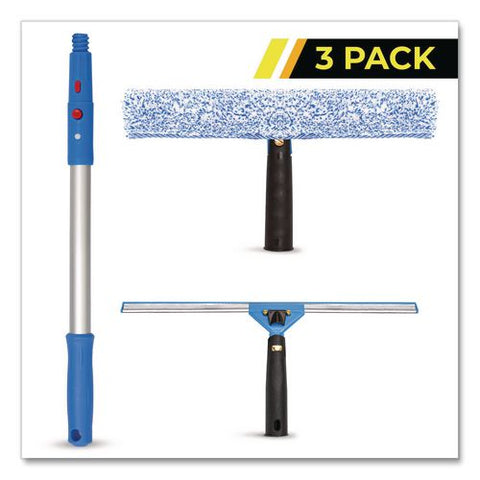 Pro Window Washing Kit With Squeegee, Washer And 20" Pole, 14" Blade Width, 3/kit