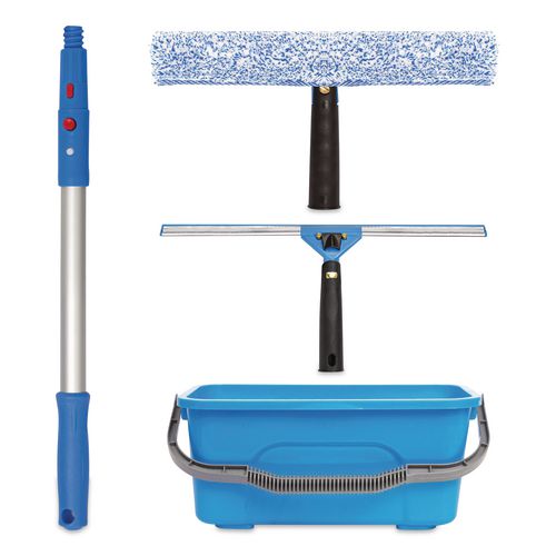 Pro Window Cleaning Kit With 14" Squeegee, 14" Washer, 20" Pole And 3 Gallon Heavy-duty Bucket, 3/kit