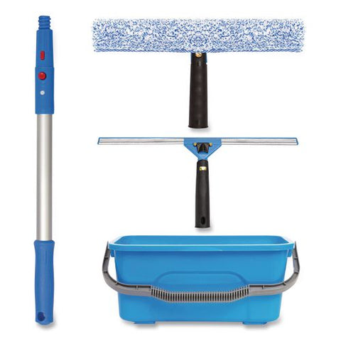Pro Window Cleaning Kit With 14" Squeegee, 14" Washer, 20" Pole And 3 Gallon Heavy-duty Bucket