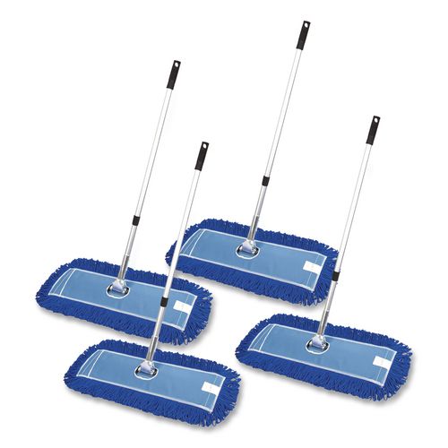 All-in-one 24" Microfiber Dust Mop Set With 72" Telescopic Handle, 24" X 5", Blue, Microfiber Head, 72" Silver Handle, 4 Kits