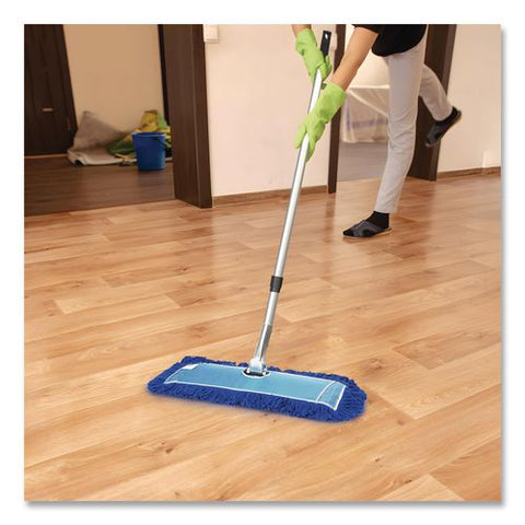 All-in-one 24" Microfiber Dust Mop Set With 72" Telescopic Handle, 24" X 5", Blue, Microfiber Head, 72" Silver Handle, 4 Kits