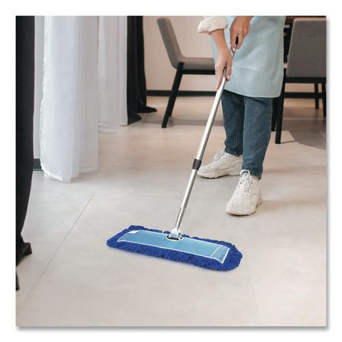 All-in-one 24" Microfiber Dust Mop Set With 72" Telescopic Handle, 24" X 5", Blue, Microfiber Head, 72" Silver Handle, 4 Kits