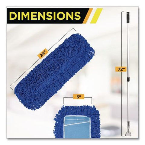All-in-one 24" Microfiber Dust Mop Set With Telescopic Handle, 24 X 5, Blue, Microfiber Head, 72" Silver Aluminum Handle
