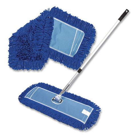 All-in-one 24" Microfiber Dust Mop Set With Telescopic Handle, 24 X 5, Blue, Microfiber Head, 72" Silver Aluminum Handle