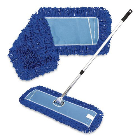 All-in-one Microfiber Dust Mop Set With Telescopic Handle, 36 X 5, Blue Microfiber Head, 40" To 72" Silver Aluminum Handle