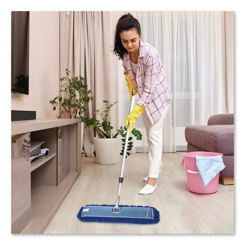 All-in-one Microfiber Dust Mop Set With Telescopic Handle, 36 X 5, Blue Microfiber Head, 40" To 72" Silver Aluminum Handle