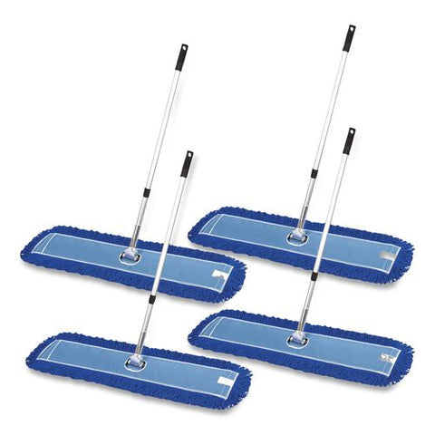 All-in-one Microfiber Dust Mop Set With Telescopic Handle, 48 X 5, Blue Microfiber Head, 72" Silver Aluminum Handle, 4/kit