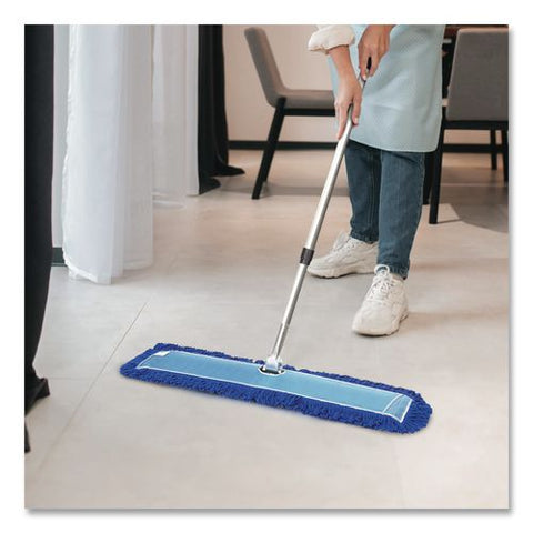 All-in-one Microfiber Dust Mop Set With Telescopic Handle, 48 X 5, Blue Microfiber Head, 40" To 72" Silver Aluminum Handle
