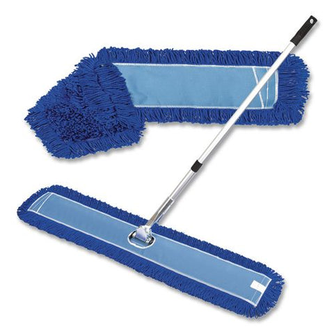 All-in-one Microfiber Dust Mop Set With Telescopic Handle, 60 X 5, Blue Microfiber Head, 72" Silver Aluminum Handle, 4/kit