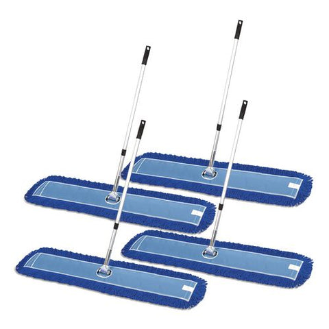 All-in-one Microfiber Dust Mop Set With Telescopic Handle, 60 X 5, Blue Microfiber Head, 72" Silver Aluminum Handle, 4/kit
