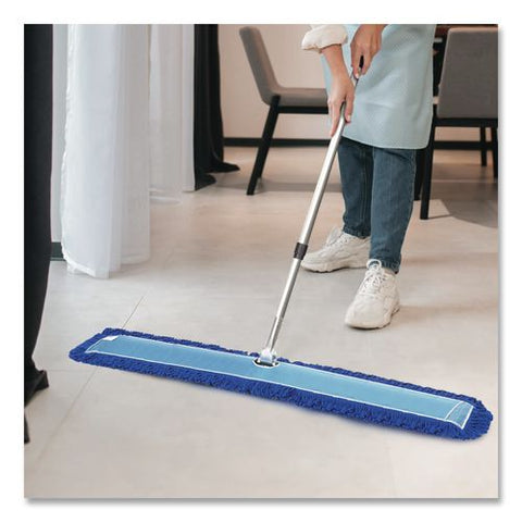 All-in-one Microfiber Dust Mop Set With Telescopic Handle, 60 X 5, Blue Microfiber Head, 40" To 72" Silver Aluminum Handle