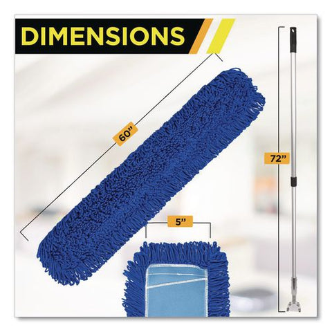 All-in-one Microfiber Dust Mop Set With Telescopic Handle, 60 X 5, Blue Microfiber Head, 40" To 72" Silver Aluminum Handle