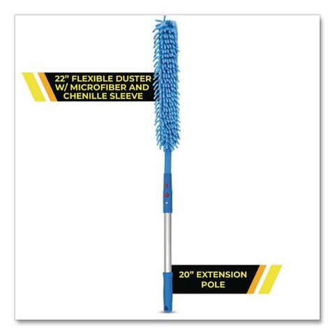 Flexible Wand Duster With Microfiber And Chenille Sleeve And 20" Pole, 2/kit