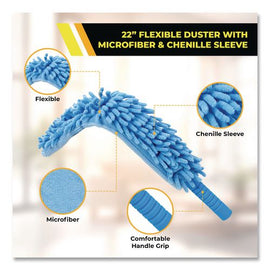 Flexible Wand Duster With Microfiber And Chenille Sleeve And 20" Pole