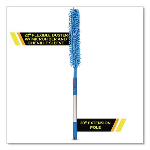 Flexible Wand Duster With Microfiber And Chenille Sleeve And 20" Pole
